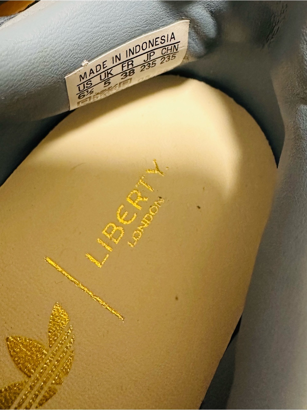 adidas Sambae x Liberty of London platform cream and blue suede and floral print - Picture 2 of 9